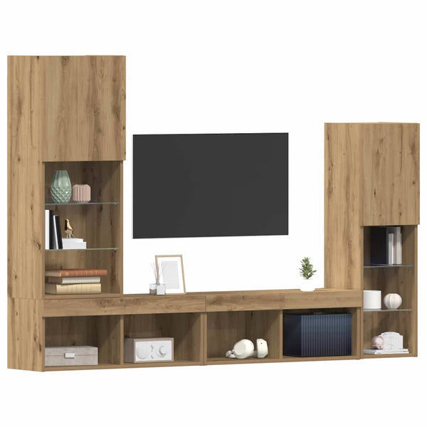 TV-kaappi LED -nauhavalot 4 pcs artesaani tammi Tekninen puu