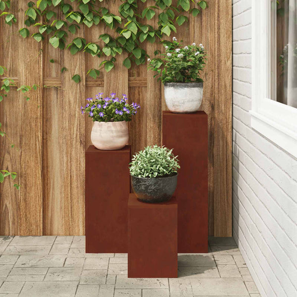 Kasviteline 3 kpl Ruosteinen 24 x 24 x 75 cm Säänkestävä teräs