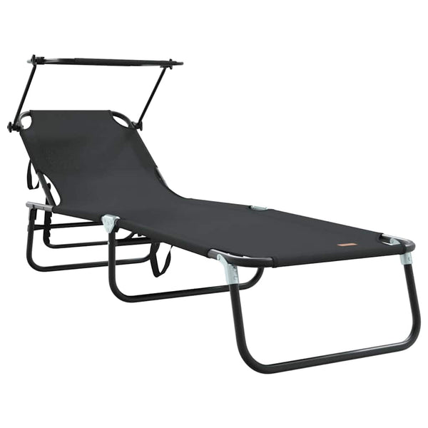Taittuva aurinkotuoli Musta 190 x 57 x 81 cm oxford