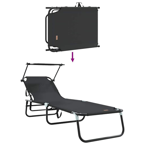 Taittuva aurinkotuoli Musta 190 x 57 x 81 cm oxford