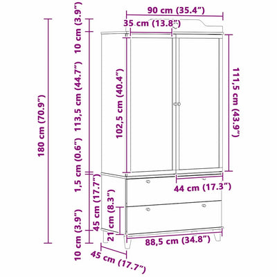 Valkoinen liitutaulu vaatekaappi laatikon kanssa Adriene (puinen)