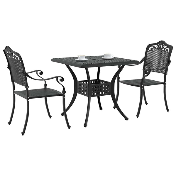 Puutarapöytäsarja 3 pcs Musta Valu-alumiini