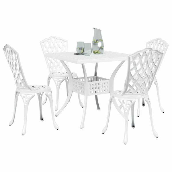 Puutarapöytäsarja 5 pcs Valkoinen Valu-alumiini