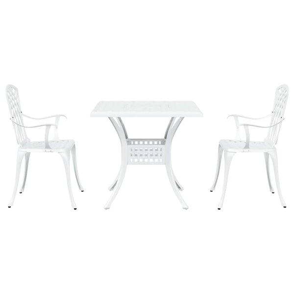 Puutarapöytäsarja 3 pcs Valkoinen Valu-alumiini