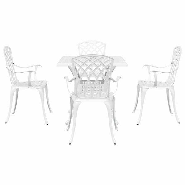 Puutarapöytäsarja 5 pcs Valkoinen Valu-alumiini