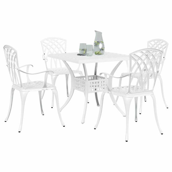 Puutarapöytäsarja 5 pcs Valkoinen Valu-alumiini