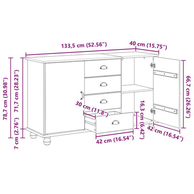 Sivupöytä ASKIM Ruskea 133.5 x 40 x 79 cm Täysi mänty