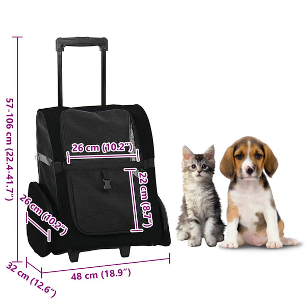 Lemmikkikärryt 3-in-1 Musta 48x32x(57-106) cm Oxford-kangas