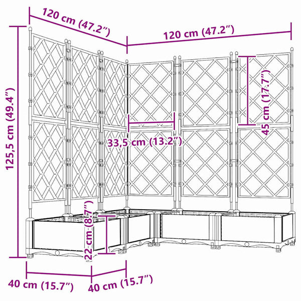 Puutarha ruukku 5 kpl Musta 120 x 120 x 125,5 cm PP