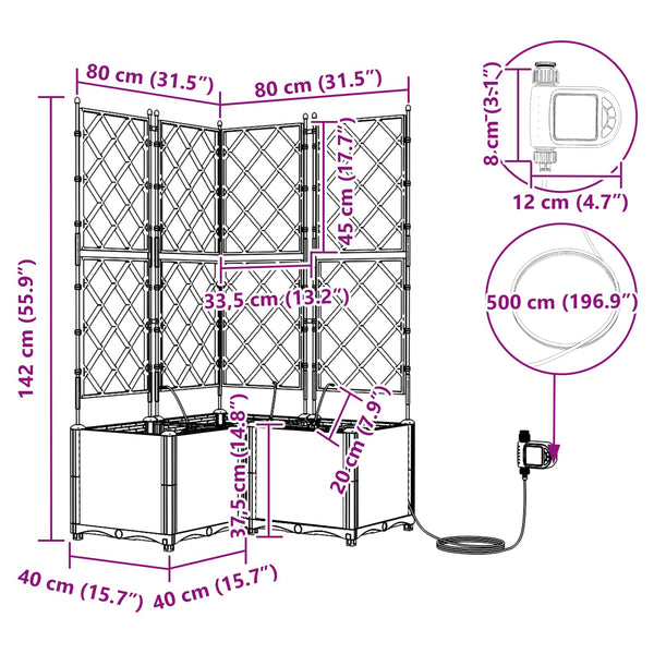 Puutarha ruukku 3 kpl Harmaa 80 x 80 x 142 cm PP