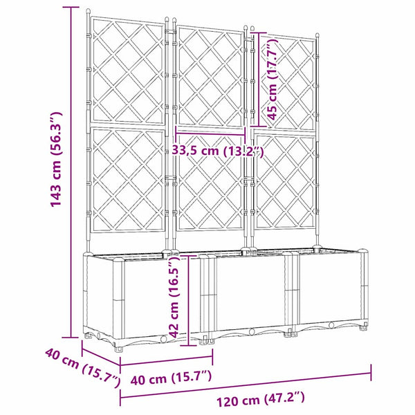 Puutarha ruukku 3 kpl valkoinen 120 x 40 x 143 cm PP