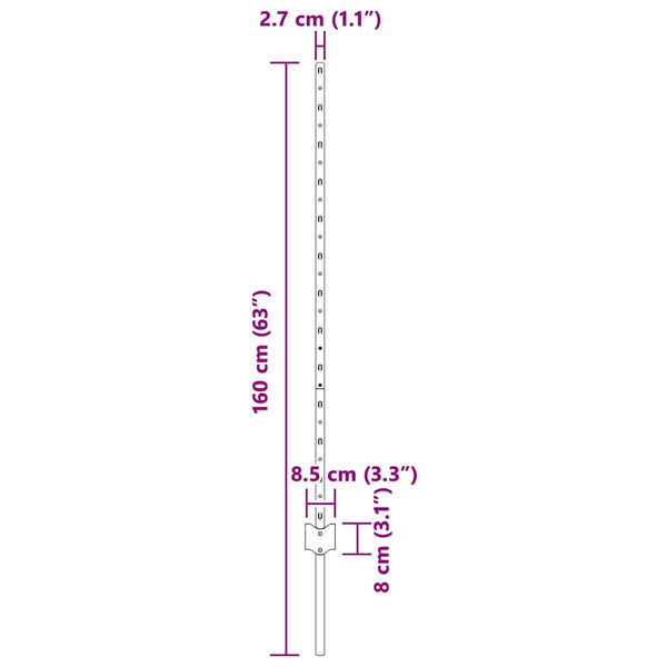 Upotettu aitausapaja 11 kpl Hopea 160 cm Jauhemaalattu Teräs