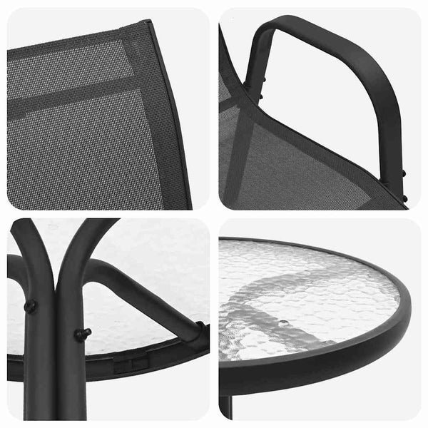 Puutarhan Bistro Set 3 pcs Musta Teräs