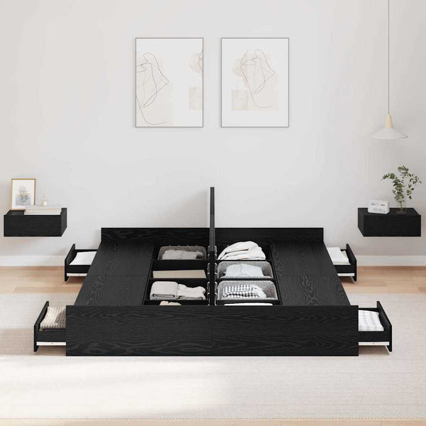 Säilytystilallinen sängynrunko ovella Musta tammi. 140 x 190 cm