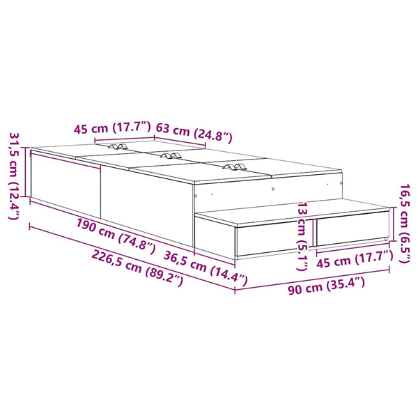 Säilytystilallinen sängynrunko Valkoinen 90 cm Tekninen puu