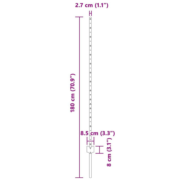 Upotettu aitausapaja 22 kpl Vihreä 180 cm Jauhemaalattu Teräs