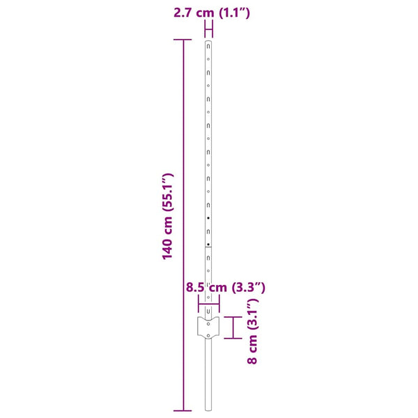 Upotettu aitausapaja 44 kpl Hopea 140 cm Jauhemaalattu Teräs