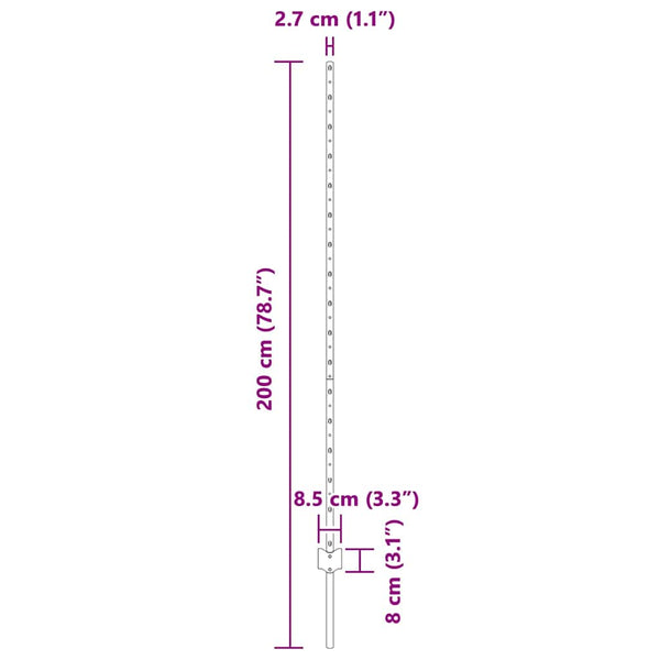 Upotettu aitausapaja 44 kpl Hopea 200 cm Jauhemaalattu Teräs