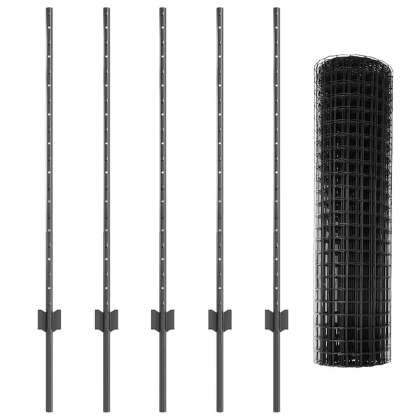Euroaita with Post 10 x 1 m PVC-pinnoitettu teräs Harmaa Verkko