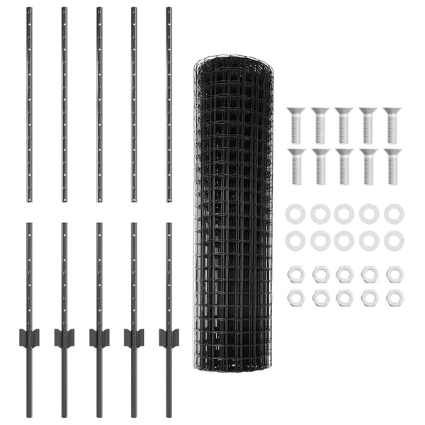 Euroaita with Post 10 x 1 m PVC-pinnoitettu teräs Harmaa Verkko