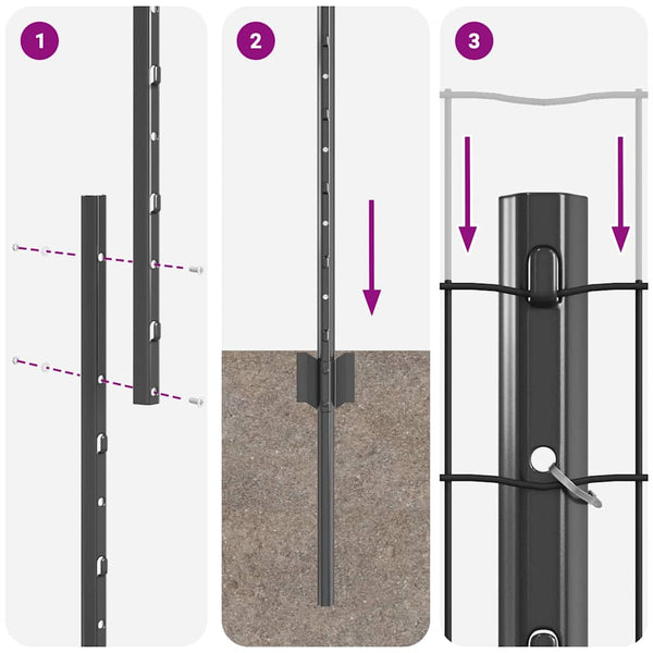 Euroaita with Post 10 x 1,6 m PVC-pinnoitettu teräs Harmaa