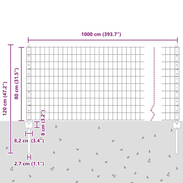 Euroaita with Post 10 x 0,8 m PVC-pinnoitettu teräs Harmaa
