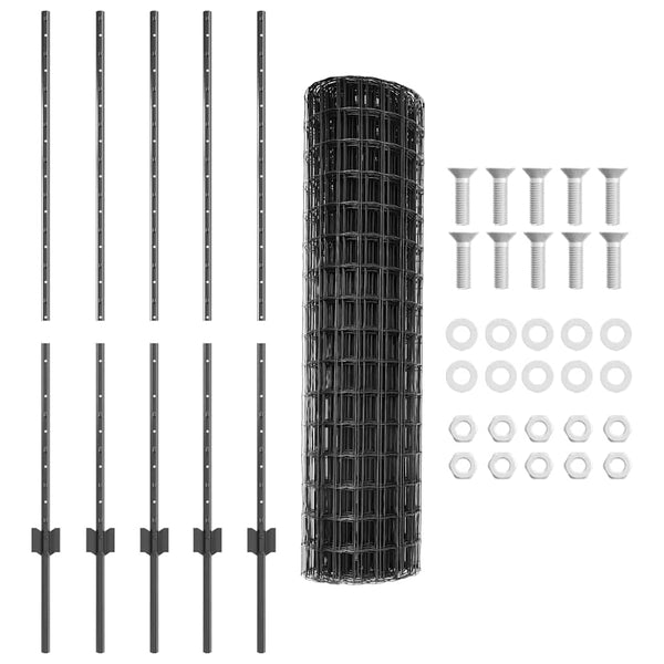 Euroaita with Post 10 x 1,2 m PVC-pinnoitettu teräs Harmaa