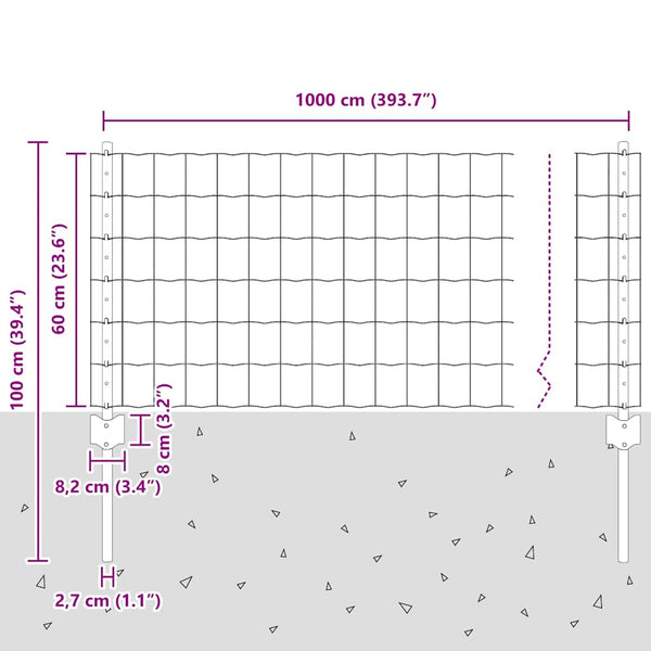Euroaita with Post 10 x 0,6 m PVC-pinnoitettu teräs Harmaa