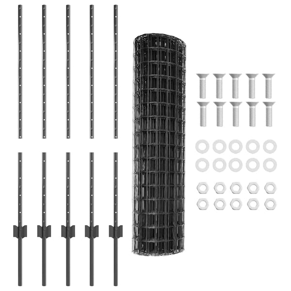 Euroaita with Post 10 x 1 m PVC-pinnoitettu teräs Harmaa Verkko