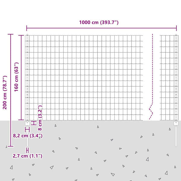 Euroaita with Post 10 x 1,6 m PVC-pinnoitettu teräs Harmaa