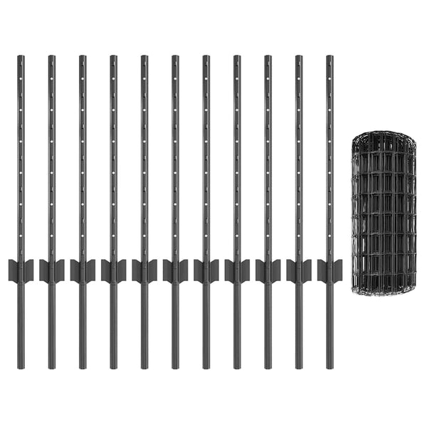 Euroaita with Post 25 x 0,6 m PVC-pinnoitettu teräs Harmaa