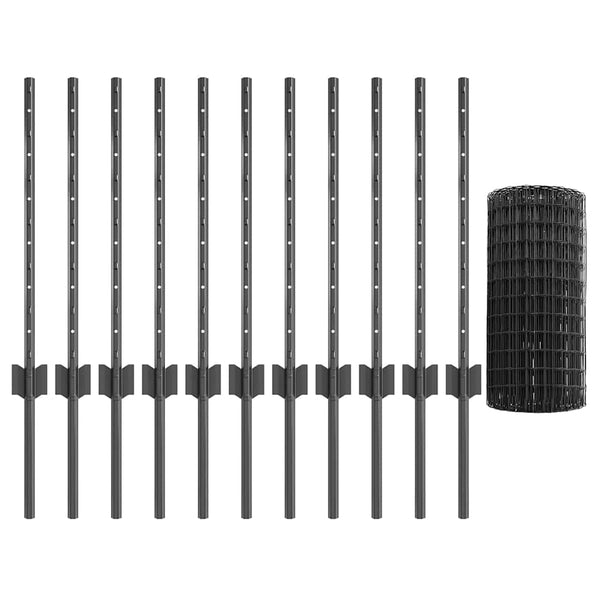 Euroaita with Post 25 x 0,6 m PVC-pinnoitettu teräs Harmaa