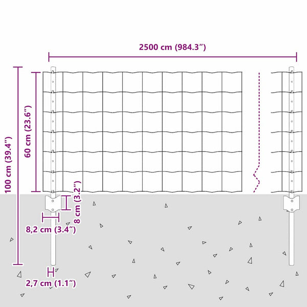 Euroaita with Post 25 x 0,6 m PVC-pinnoitettu teräs Harmaa