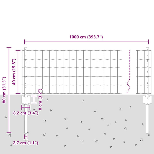 Euroaita with Post 10 x 0,4 m PVC-pinnoitettu teräs Harmaa