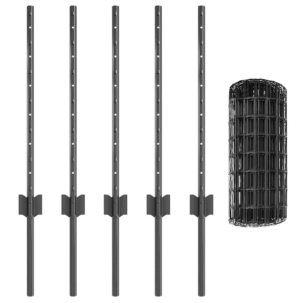 Euroaita with Post 10 x 0,6 m PVC-pinnoitettu teräs Harmaa