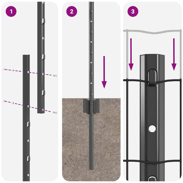 Euroaita with Post 10 x 1,2 m PVC-pinnoitettu teräs Harmaa