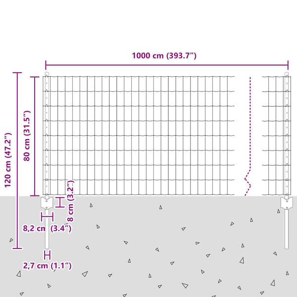 Euroaita with Post 10 x 0,8 m Galvanoitu teräs Hopea Verkko