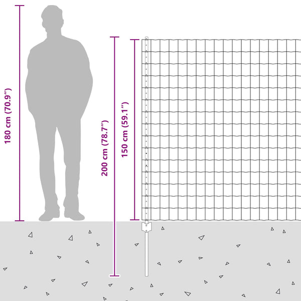 Euroaita with Post 10 x 1,5 m Galvanoitu teräs Hopea Verkko