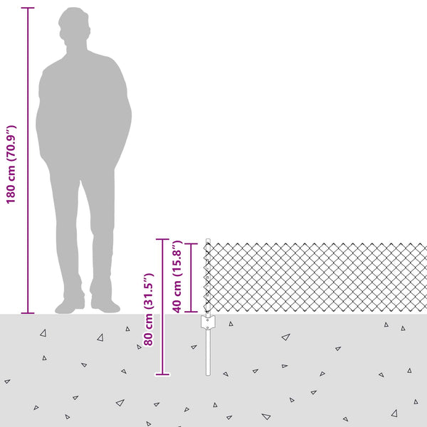 Ketjuaidalla varustettu aita 10 x 0,4 m PVC-pinnoitettu teräs