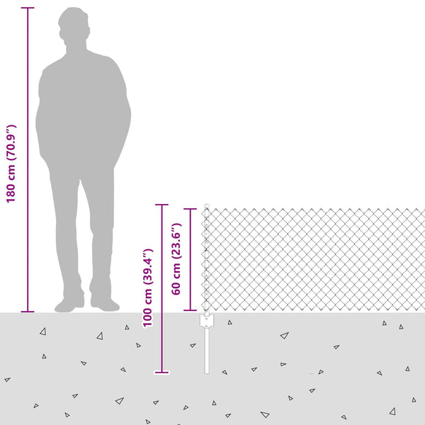 Ketjuaidalla varustettu aita 10 x 0,6 m PVC-pinnoitettu teräs