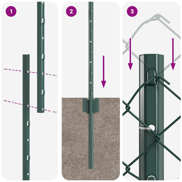 Ketjuaidalla varustettu aita 10 x 1 m PVC-pinnoitettu teräs