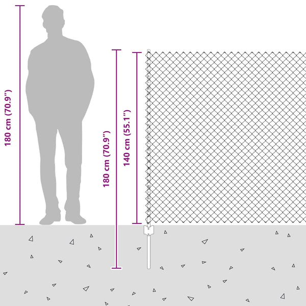 Ketjuaidalla varustettu aita 10 x 1,4 m PVC-pinnoitettu teräs