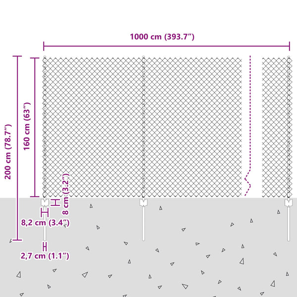 Ketjuaidalla varustettu aita 10 x 1,6 m PVC-pinnoitettu teräs