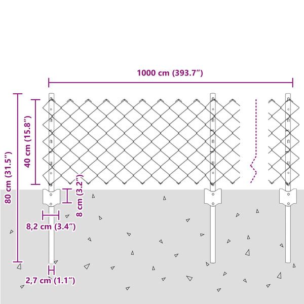 Ketjuaidalla varustettu aita 10 x 0,4 m PVC-pinnoitettu teräs