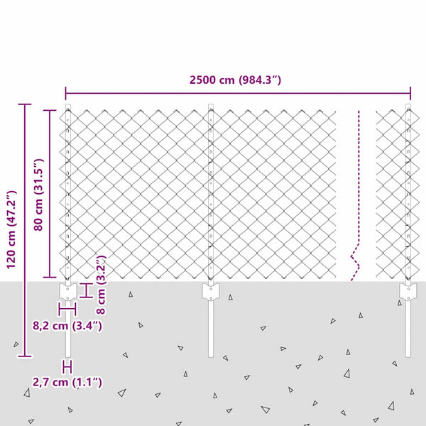 Ketjuaidalla varustettu aita 25 x 0,8 m Galvanoitu teräs Vihreä