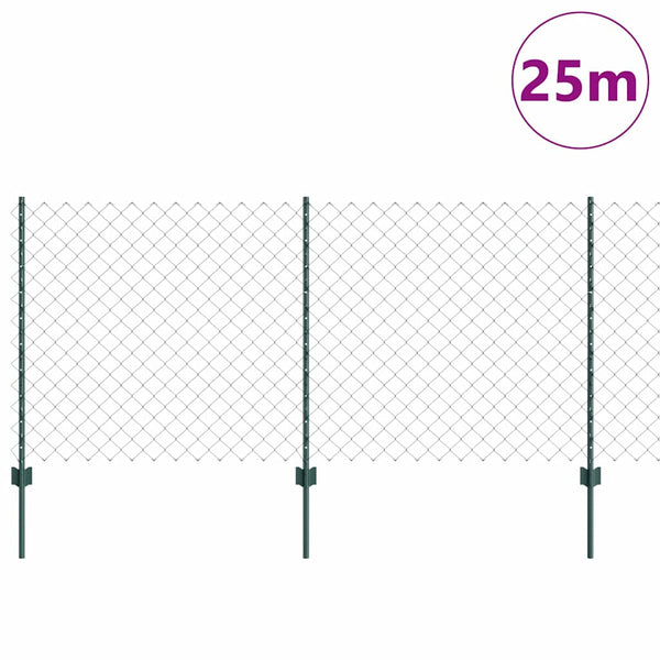Ketjuaidalla varustettu aita 25 x 1 m Galvanoitu teräs Vihreä