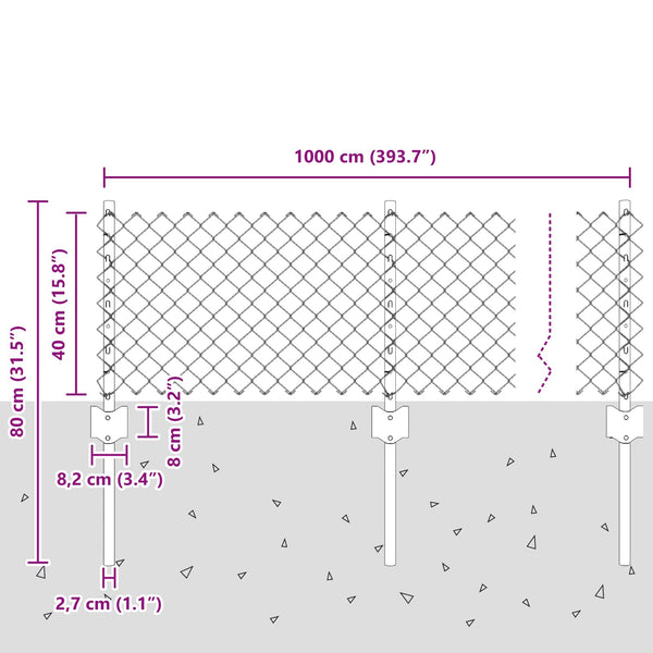 Ketjuaidalla varustettu aita 10 x 0,4 m PVC-pinnoitettu teräs