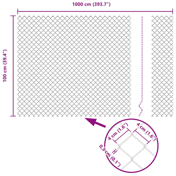 Ketjuaidalla varustettu aita 10 x 1 m PVC-pinnoitettu teräs