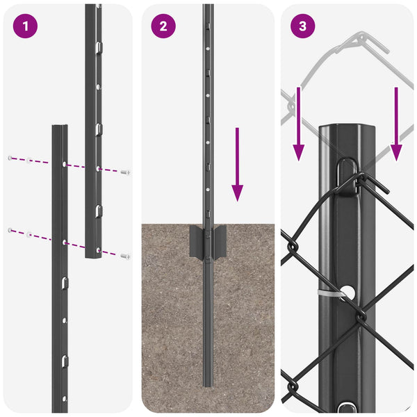 Ketjuaidalla varustettu aita 10 x 1,6 m PVC-pinnoitettu teräs