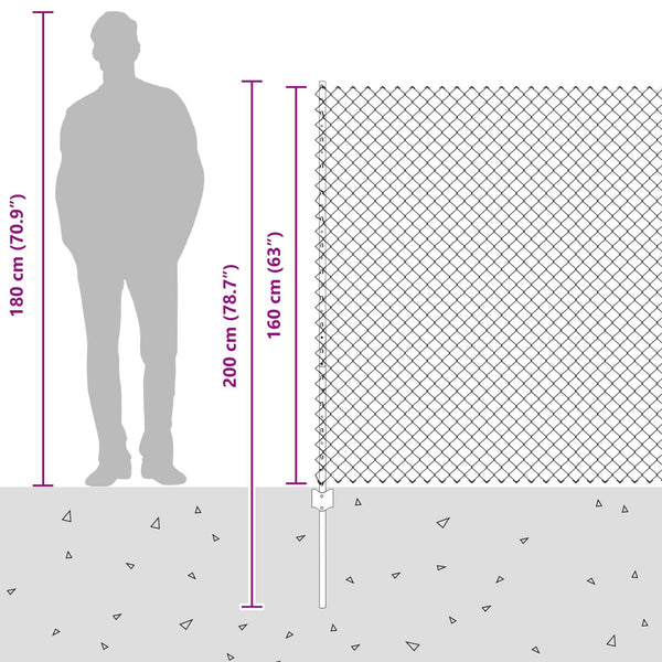 Ketjuaidalla varustettu aita 10 x 1,6 m PVC-pinnoitettu teräs